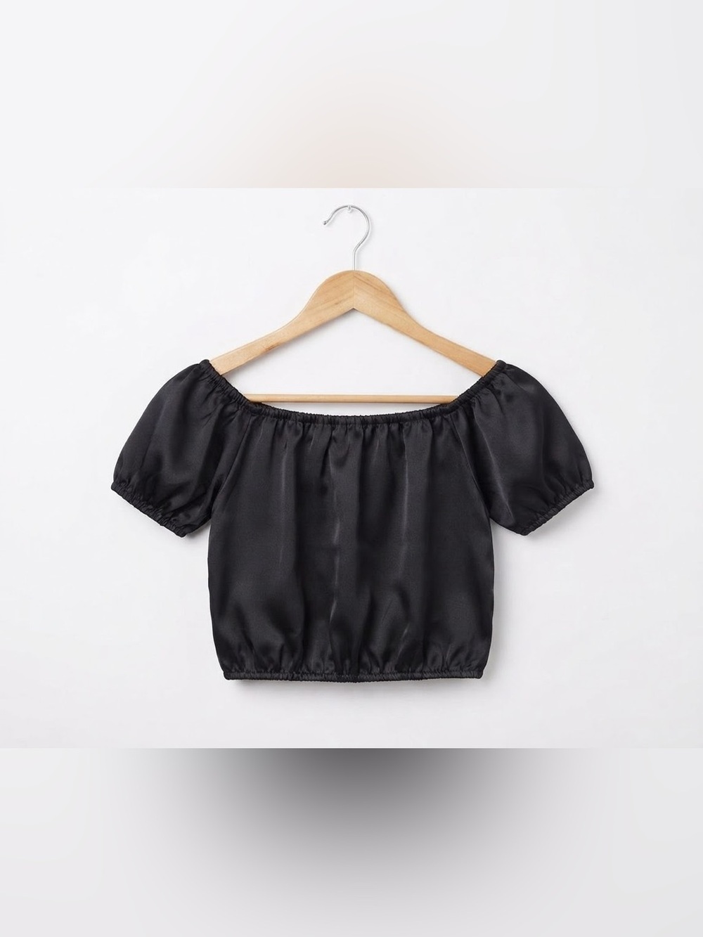 3/$20 Girls puff sleeve crop top satin navy 2T